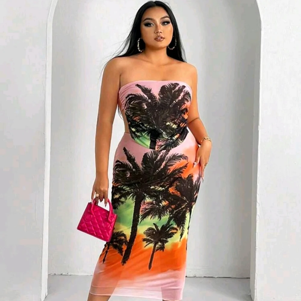 SHEIN 2XL Tropical Print Tube Top and Skirt - Picture 3 of 17